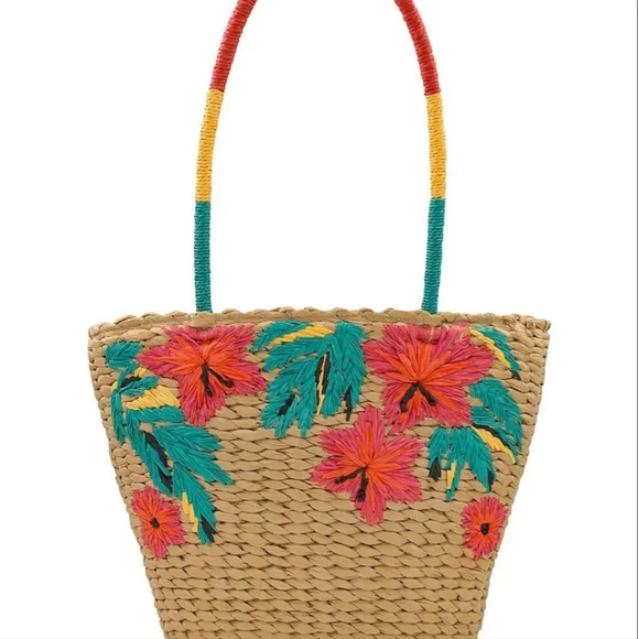 Patricia Nash Colorful Floral Straw Tote Bag - Picture 7 of 8